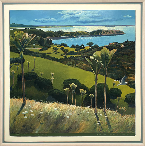 Russell Jackson nz fine art, landscape, Onetangi, Waiheke, enamel on board